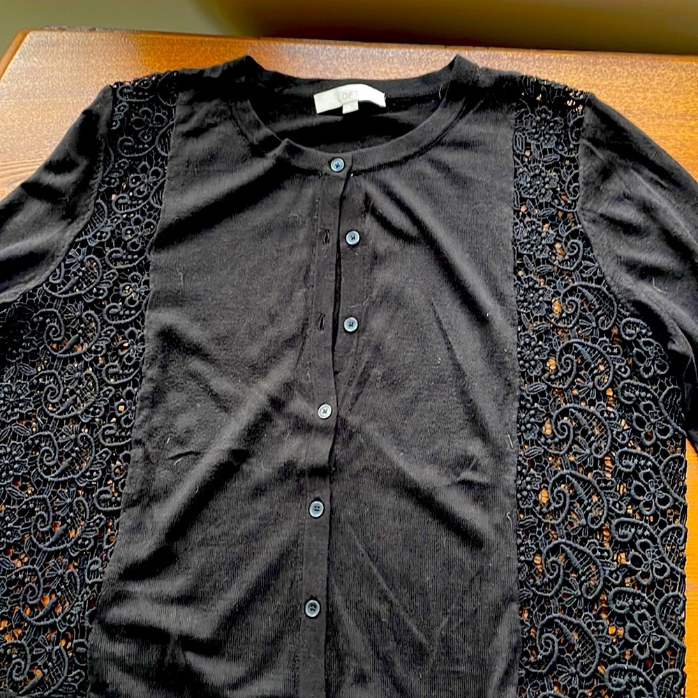 Loft black lace panel sweater XL